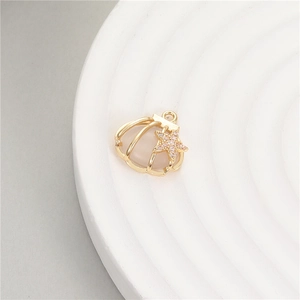 Gold-plated shell charm with starfish and pink crystal bead for DIY jewelry