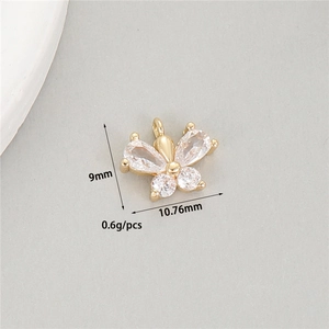 Detail of cubic zirconia butterfly charm with dimensions 10.76mm by 9mm and 0.6g weight