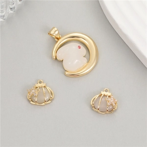 14K Gold Plated Copper Imitation Jade Rabbit Moon Starfish Shell Pendant For DIY Necklace Bracelet Making Accessories Jewelry