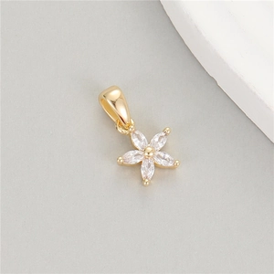 Exquisite gold five-petal flower pendant inlaid with sparkling water-drop cubic zirconia stones