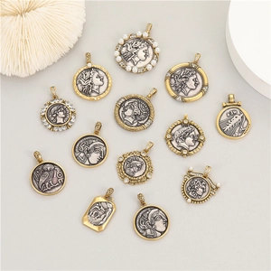 Colgantes de Moneda Romana Vintage para Joyería Latón Atenea Relieve Monedas Antiguas Redondas para DIY Collares