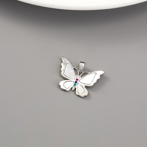 Bowknot butterfly pendant with 14K gold-plated shell and colorful zircons for DIY jewelry
