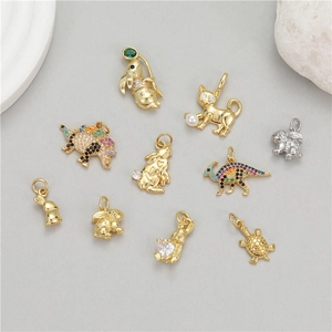 DIY Animal Series Pendant 14K Gold Plated Copper Zirconia Cute Rabbit Cat Dinosaur Turtle Charms For Jewelry Making Accessory