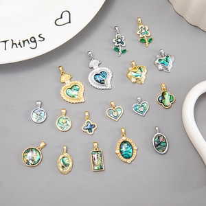 Brass Abalone Shell Mother Of Artificial Pearl Pendant Only Without Chain Heart Flower Clover Shape Jewelry Accessory For Women
