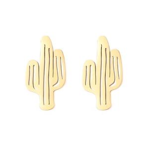 Élégantes boucles d'oreilles cactus dorées en acier inoxydable au design minimaliste