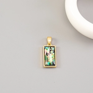 Elegant 14K gold plated rectangular pendant with colorful abalone shell inlay