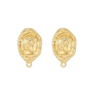 Retro 14K vergoldete Münzohrringe mit geprägtem Porträt und plissiertem Metallrand