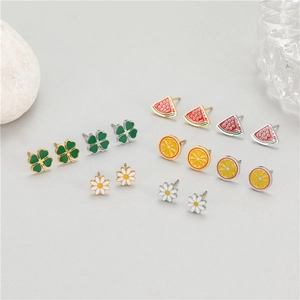 Süße Frucht Blumen Ohrstecker Edelstahl Gänseblümchen Wassermelone Orange Vierblättriges Kleeblatt Ohrringe Für Damen Schmuck