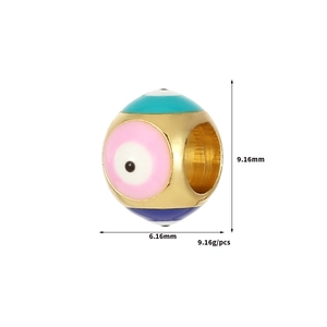 Detail view showing 9.16mm Evil Eye 14K gold plated bead with size specifications