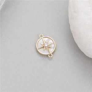 14K Gold-Sonnen-Anhänger mit weißer Muschel und Zirkon für DIY Halsketten und Schmuck