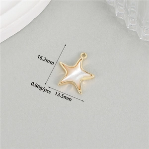 Star-shaped white nacre pendant with 14K gold edging measuring 16.2mm by 13.5mm
