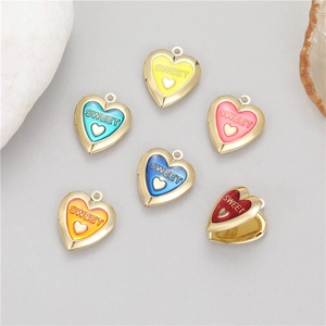 14K gold plated heart locket pendants with colorful enamel finish and sweet engraving
