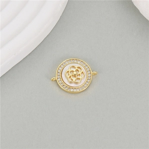 14K gold plated natural shell camellia pendant with zircon inlay for DIY jewelry