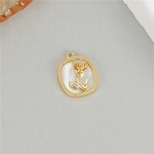Elegant 14K gold plated rose pendant with natural white mother of pearl inlay for DIY jewelry