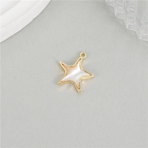 Star-shaped 14K gold plated natural mother of pearl pendant with hanging ring for DIY jewelry