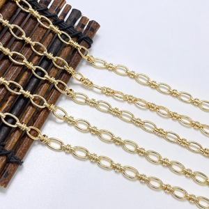 14K gold plated oval textured paperclip chain for DIY jewelry making accessories