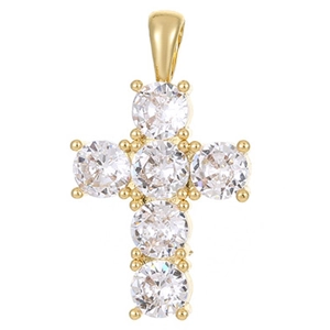 Pendentif croix plaqué or 14K poli avec zircons brillants sur un fond blanc neutre
