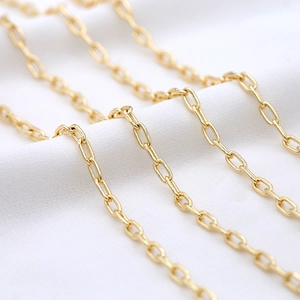Polished 14K gold plated rectangular paperclip chain for DIY necklace and bracelet crafting
