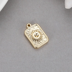 Rectangle 14K gold plated sunburst pendant with frosted texture for DIY jewelry