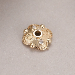 14K gold plated flower spacer bead with sparkling zircons for DIY jewelry making
