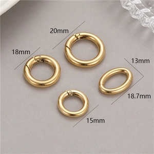 Size guide for gold-plated round and oval spring gate rings for jewelry and bag DIY