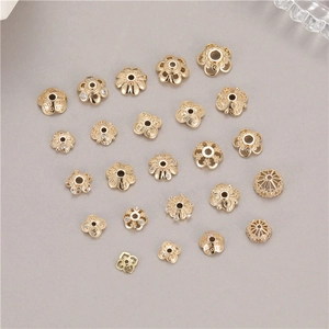 14K Gold Plated Copper Bead Caps Flower Pattern Rhinestone Spacer Beads DIY Jewelry Making Findings Craft Accessories