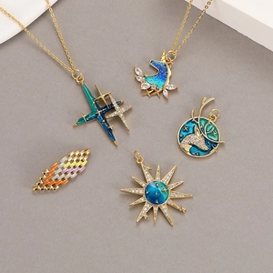 Enamel unicorn star and deer pendant necklaces with blue gradient and zircons