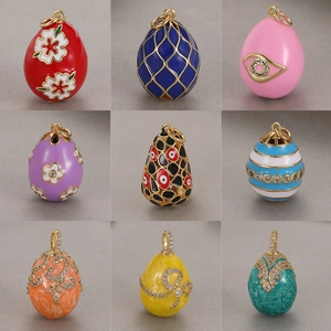 Vintage Easter Egg Enamel Pendant Copper Rhinestone DIY Jewelry Charms For Necklace Retro Accessory For Women Gift