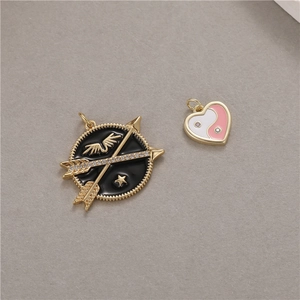 Copper Zircon Arrow Badge Heart Yin Yang Enamel Pendant For DIY Necklace Bracelet Jewelry Making Accessories Women Men