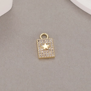 14K gold plated rectangular pendant with micro-paved cubic zirconia and a 3D center star