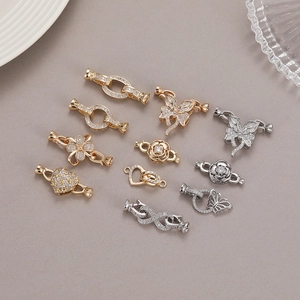 Zirconia Inlaid 14K Gold Plated Copper Jewelry Clasps Butterfly Flower Heart Infinity Connectors For DIY Necklace Bracelet Findings