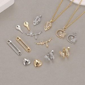 14k gold plated heart key and butterfly pendants with zircon inlay on O-chains