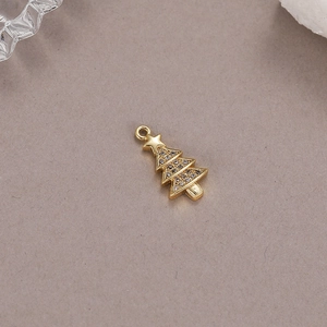 Pendentif sapin de Noël en or 14K avec zircons pour la fabrication de bijoux DIY