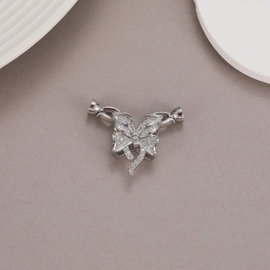 Silver butterfly jewelry clasp connector paved with white zircons for necklaces