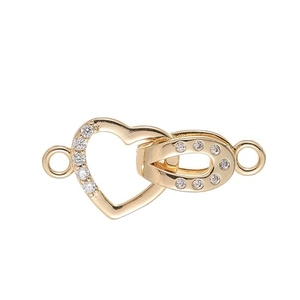 Gold-plated heart and oval magnetic jewelry clasp with sparkling white rhinestones