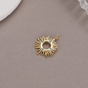 14K gold plated celestial sun pendant with turquoise stones for DIY jewelry making
