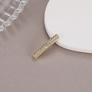 Perline Distanziatrici a Barra Lunga in Rame Placcato Oro 14K Con Zirconia Cubica Completa Accessori per Collane Bracciali DIY