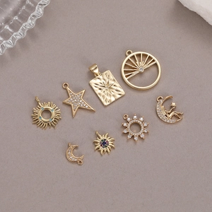 DIY 14K Gold Plated Copper Celestial Pendant For Necklace Bracelet Sun Moon Star Fairy Charms With Cubic Zirconia