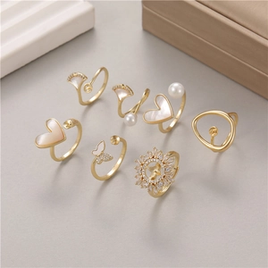 Bague Ouverte en Cuivre Minimaliste à la Mode Ajustable Nacre Cœur Papillon Feuille de Ginkgo Künstliche Perle Zircone Or Argent Bagues Bijoux Femme