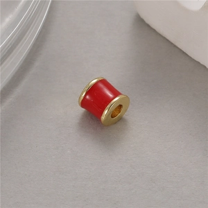 Cuenta cilíndrica dorada con esmalte rojo para hacer pulseras y collares de bricolaje