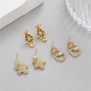 Mode Weihnachtsbaum Ahornblatt Herz Ohrstecker Vergoldet Strass Schmuck Mit 925 Sterlingsilber Ohrstecker-Stift