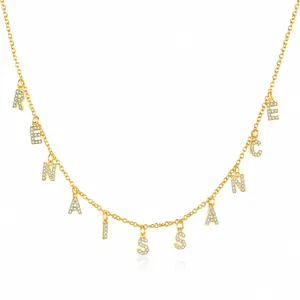 Golden RENAISSANCE necklace featuring zircon-encrusted alphabet letter pendants