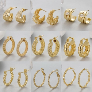 Pendientes de Botón de Cobre Chapado en Oro Con Poste de Plata de Ley 925 Geométricos Diamantes de Imitación Mujer Joyería