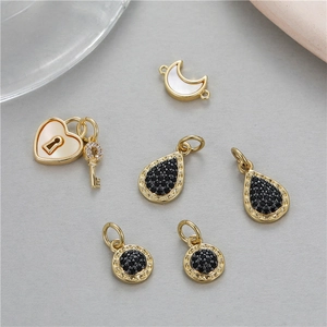 14k gold pendants set with black zircon and white mother-of-pearl for DIY jewelry