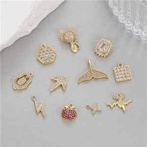 14K Gold Plated Copper Zircon Pendants Star Fish Tail Cat Apple DIY Jewelry Making Charms For Necklace Bracelet Women