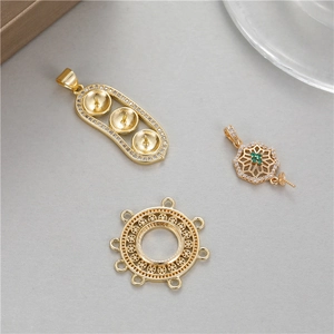 Golden snowflake pearl pendant settings for DIY jewelry with zircons and floral motifs