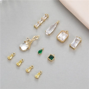 14K gold plated teardrop and rectangle zircon pendants for DIY jewelry making