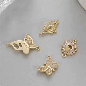Elegant 14K gold butterfly pendant charms with cubic zirconia and LOVE engraving