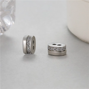 Silver plated oval spacer beads with inset clear rhinestones for jewelry DIY making