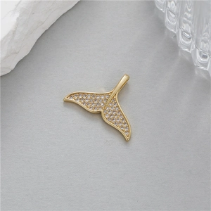 Sparkling 14K gold plated whale tail pendant with inlaid zircon stones for jewelry making